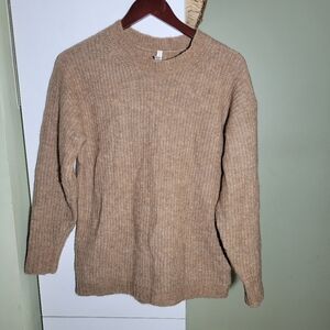 Aritzia Group Babaton wool alpaca blend round neck ribbed knit sweater tan XS